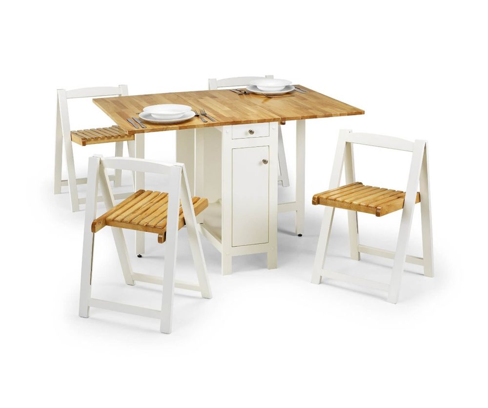 Julian Bowen Savoy White with Natural Oak Dining Table with 4 Chairs 