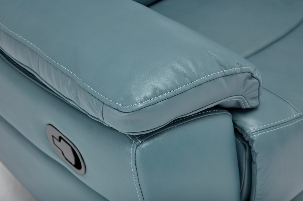Sienna Sky Blue Leather Manual Recliner 3+2 Sofa Set