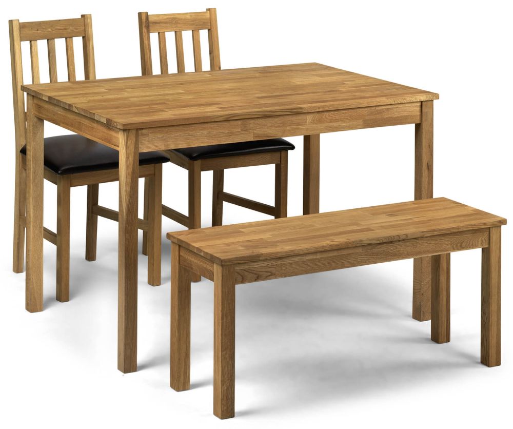 Julian Bowen Coxmoor Oak Rectangular Dining Table with 2 Chairs plus Bench