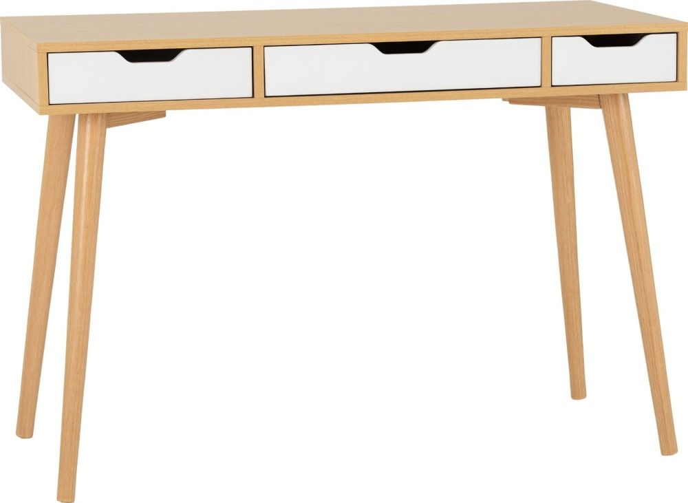 Seconique Furniture Seville White High Gloss and Light Oak Effect Veneer 3 Drawer Console Table