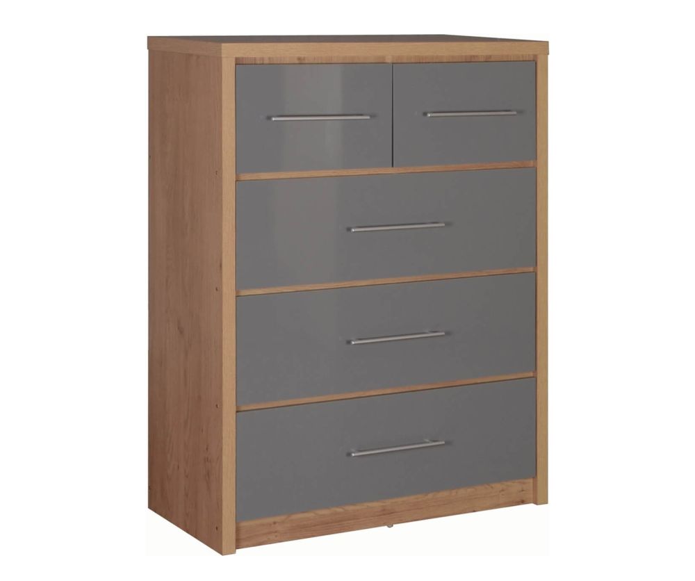 Seconique Seville Light Oak and Grey High Gloss 3+2 Drawer Chest