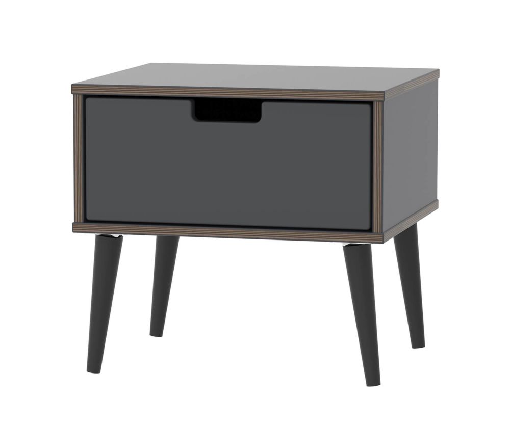 Welcome Furniture Shanghai Graphite 1 Drawer Locker Bedside Cabinet with Black Wooden Legs