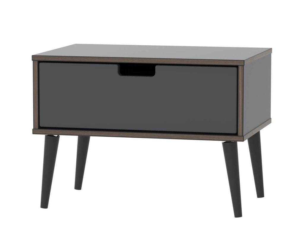 Welcome Furniture Shanghai Graphite 1 Drawer Midi Chest with Black Wooden Legs