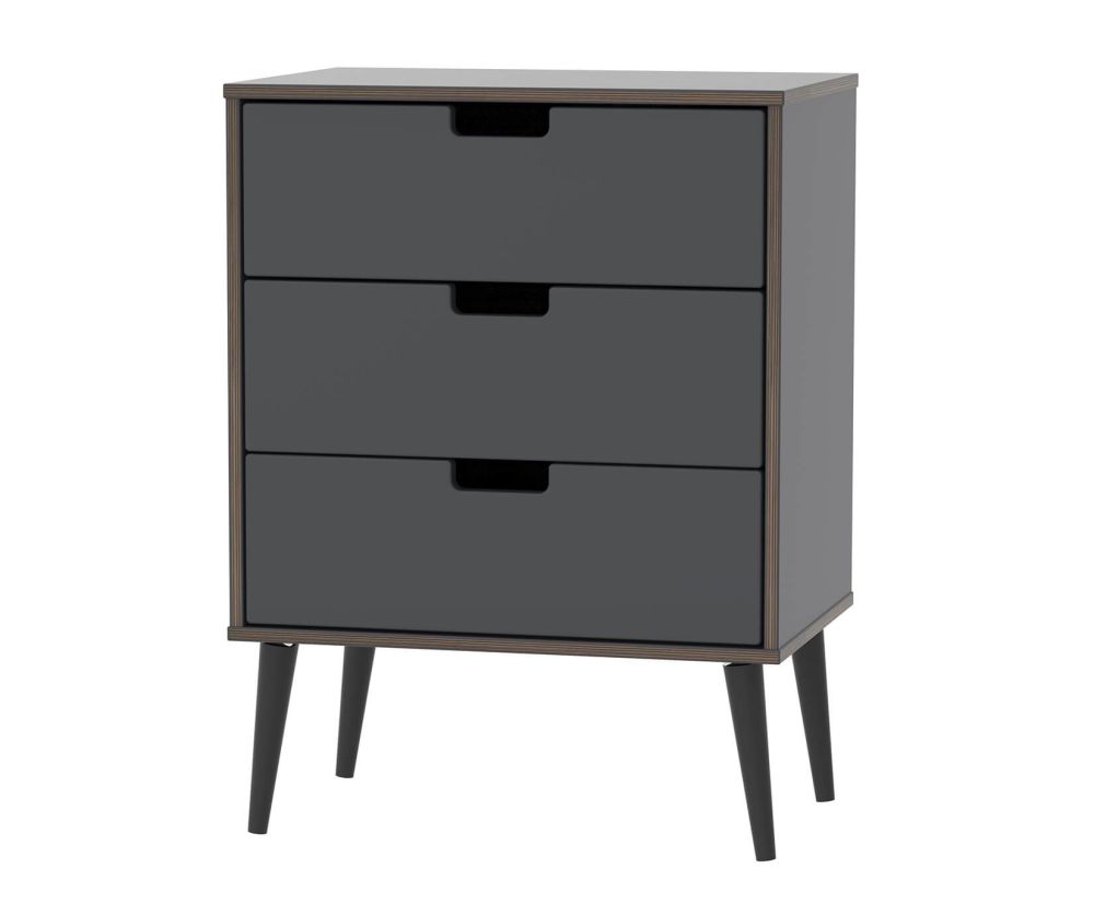 Welcome Furniture Shanghai Graphite 3 Drawer Midi Chest with Black Wooden Legs