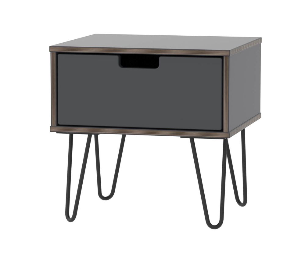 Welcome Furniture Shanghai Graphite 1 Drawer Locker Bedside Cabinet with Black Metal Legs