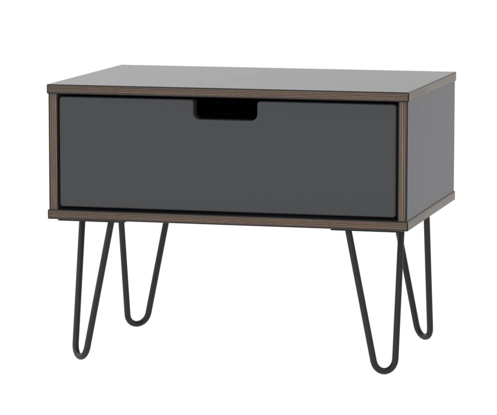 Welcome Furniture Shanghai Graphite 1 Drawer Midi Chest with Black Metal Legs