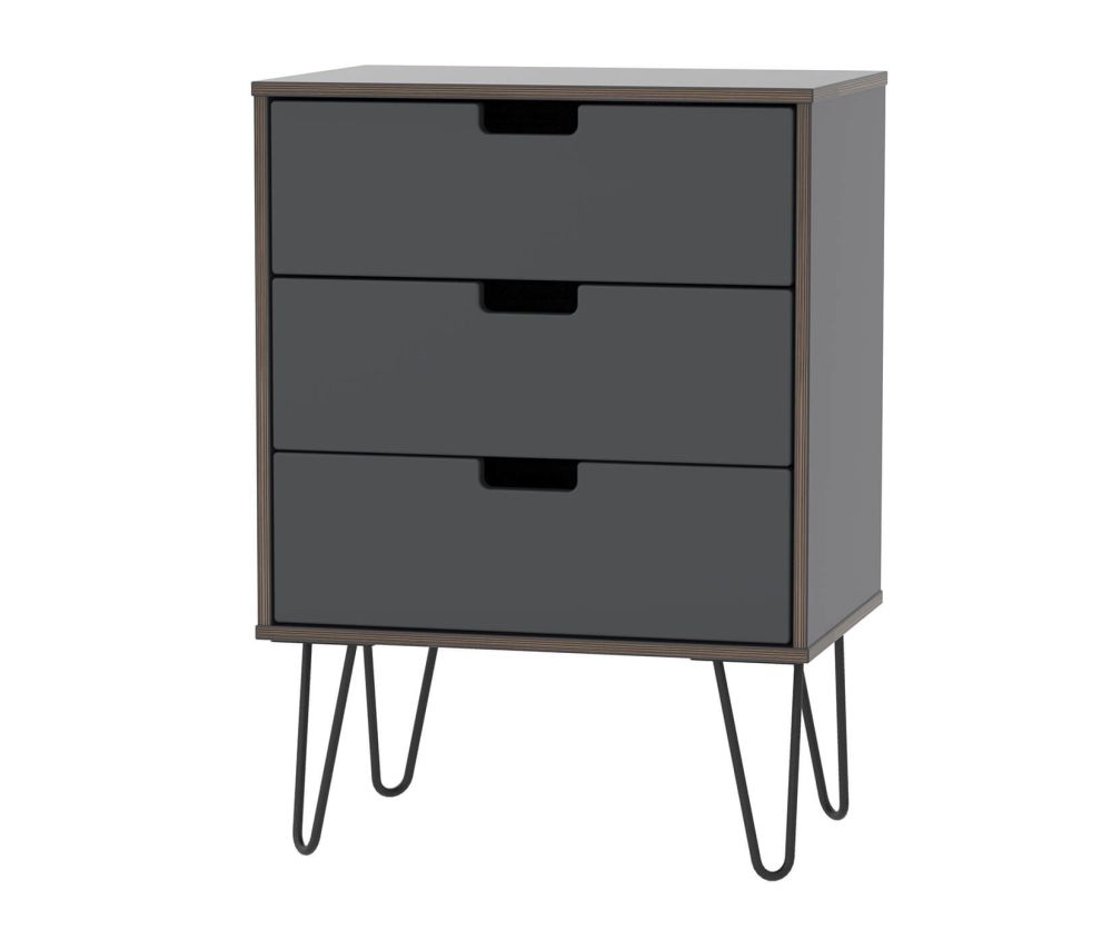Welcome Furniture Shanghai Graphite 3 Drawer Midi Chest with Black Metal Legs