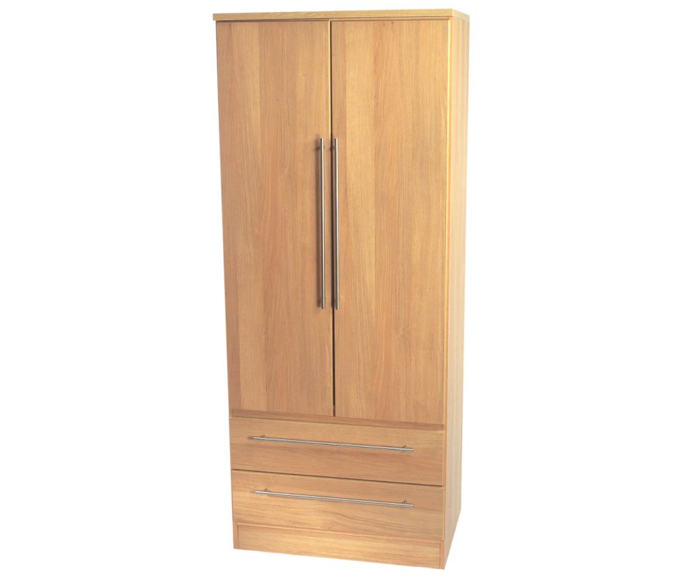 Welcome Furniture Sherwood Wooden 2ft6in Plain Wardrobe with 2 Drawer