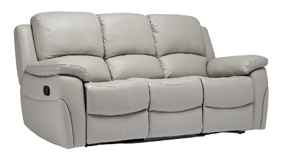 Sienna Pearl Grey Leather Manual Recliner 3 Seater Sofa
