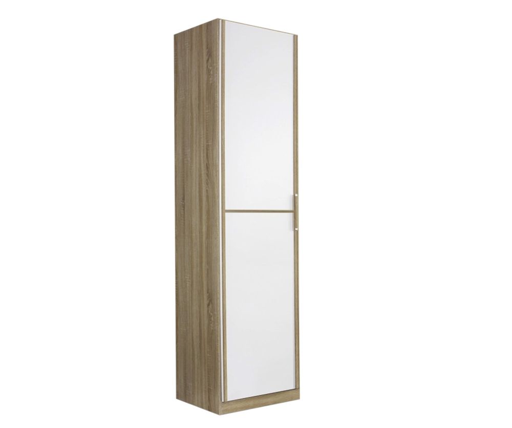 Rauch Essensa Sonoma Oak with Alpine White 1 Door Wardrobe with Chrome Coloured Long Handle with Vertical and Horizontal Trims (W47cm)