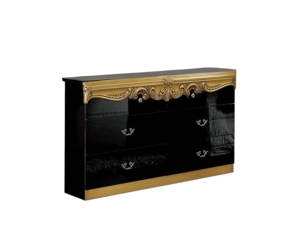 Camel Group Barocco Black and Gold Finish Italian Bedroom Set with 3 Drawer Dresser