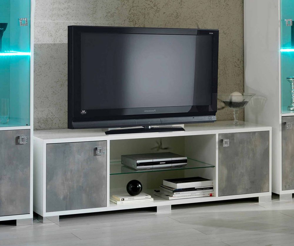 Ben Company Stella White and Grey Finish Italian Plasma TV Cabinet