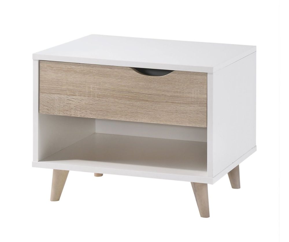 LPD Stockholm White and Oak 1 Drawer Bedside Cabinet