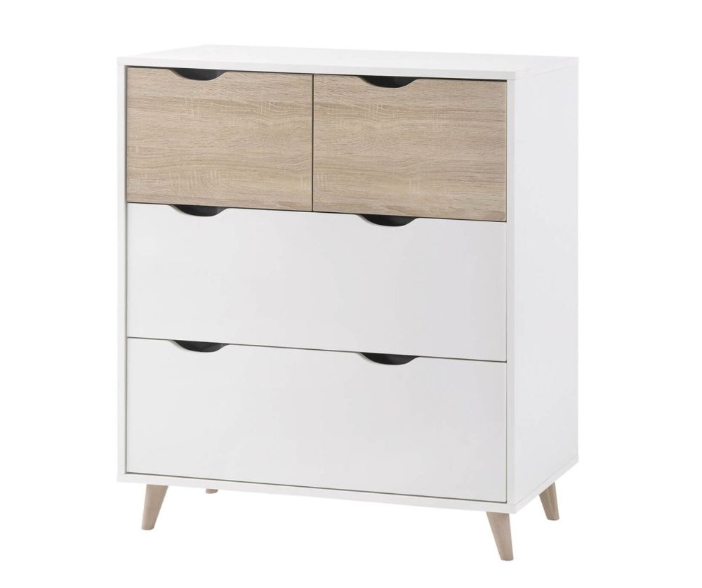 LPD Stockholm White and Oak 4 Drawer Chest
