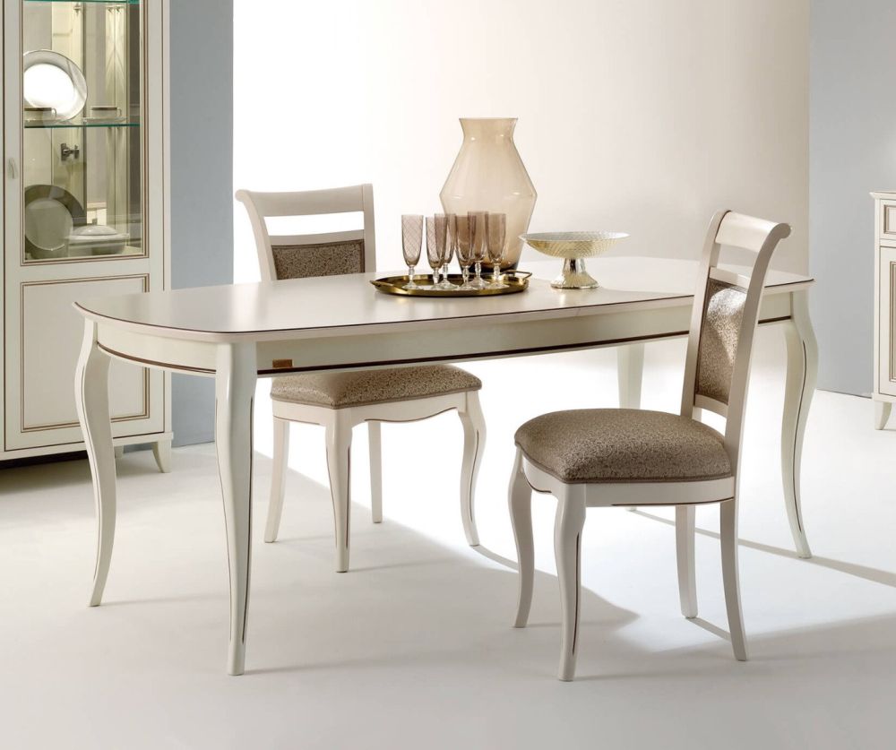 Camel Group Giotto Bianco Antico Large Extending Dining Table with 6 Vilma Fabric Chair