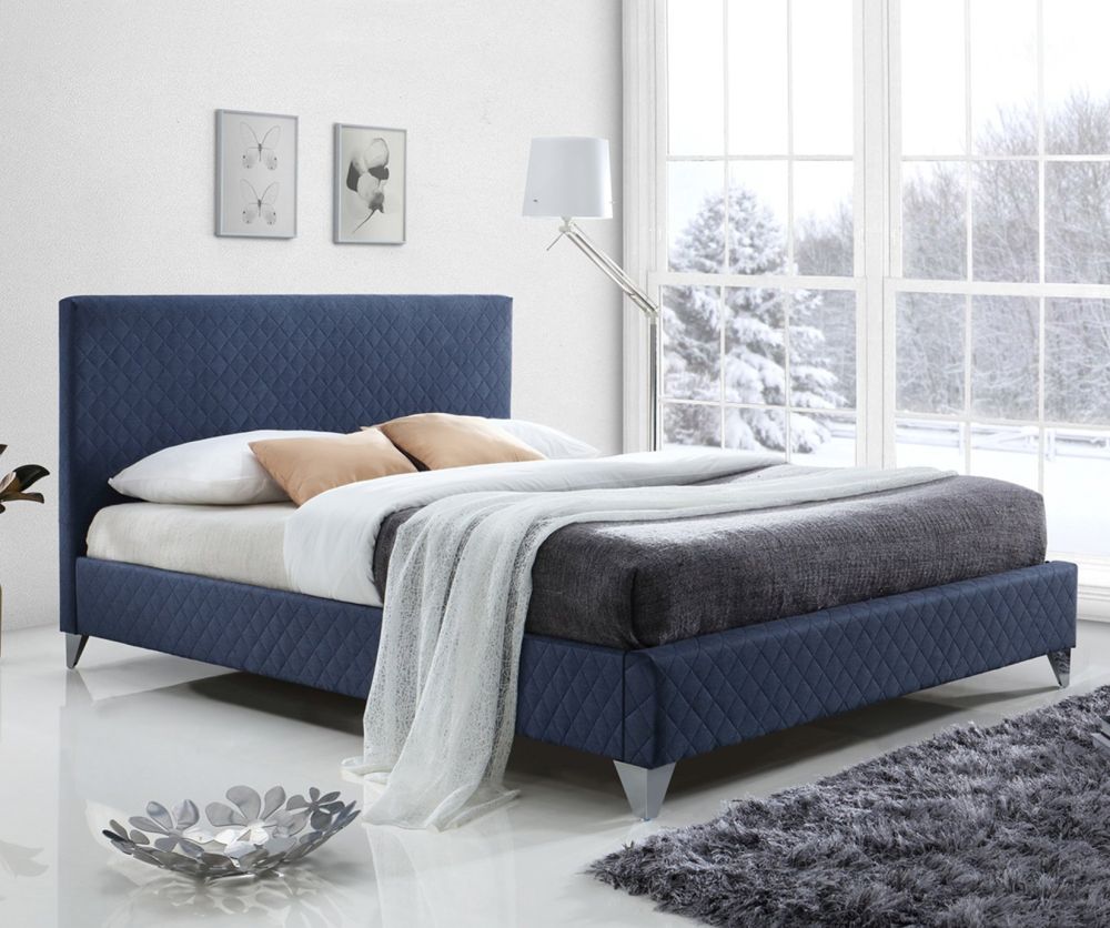 Time Living Brooklyn Blue Fabric Bed Frame