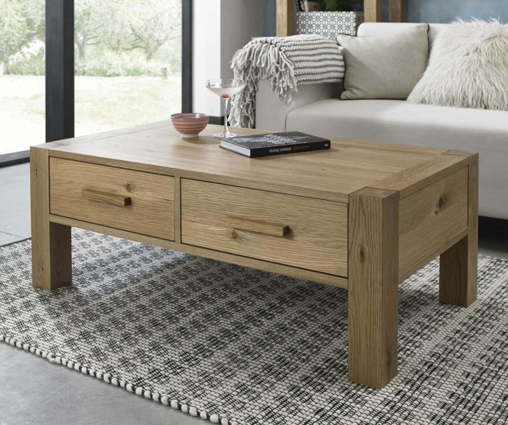 Bentley Designs Turin Light Oak Coffee Table with Drawers