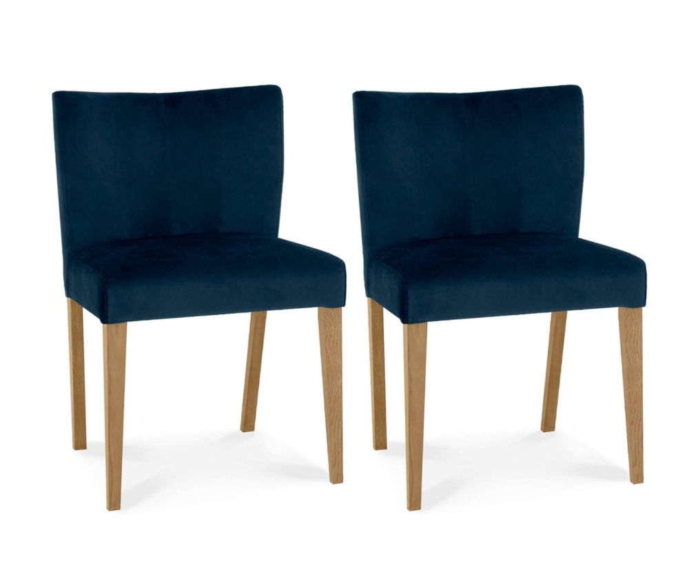 Bentley Designs Turin Light Oak Low Back Dark Blue Velvet Fabric Upholstered Chairs in Pair