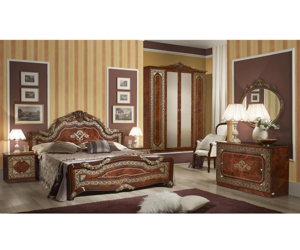 Tuttomobili Elena Walnut Finish Bedroom Set with 4 Door Wardrobe