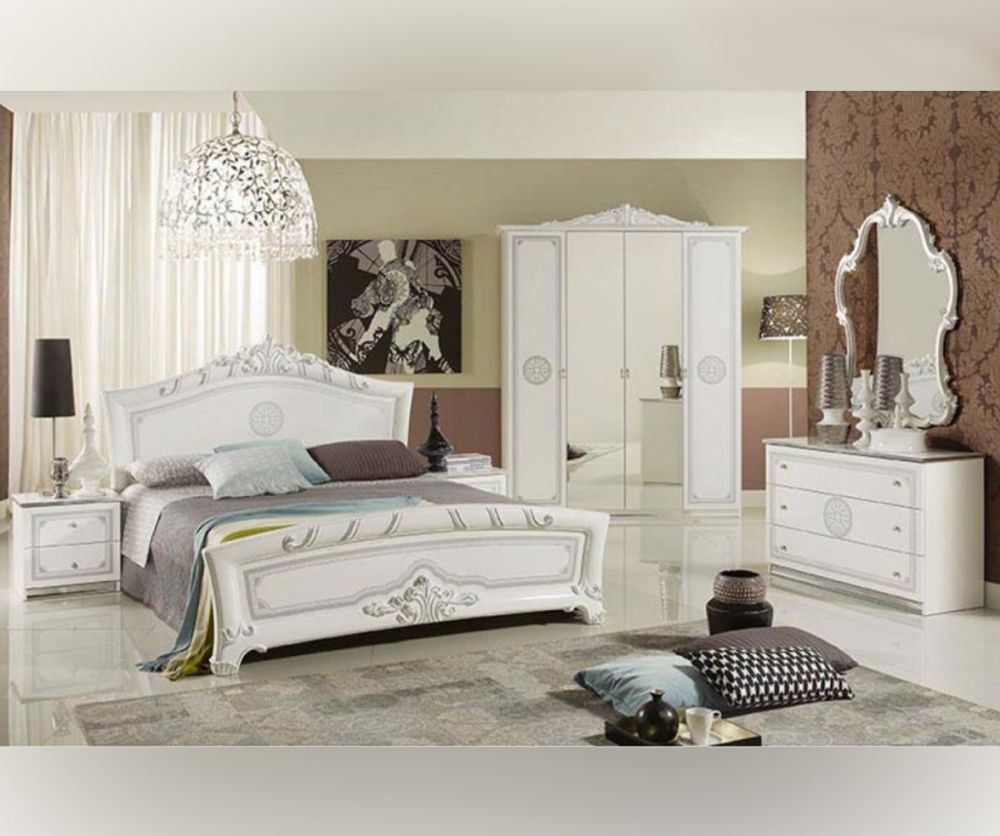 Tuttomobili Greta White Finish Bedroom Set with 6 Door Wardrobe