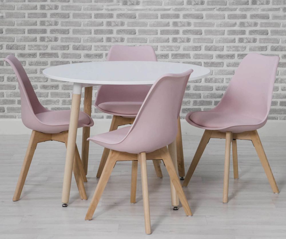 Furniture Link Urban White Round Dining Set with 4 Pink Chairs - 75cm