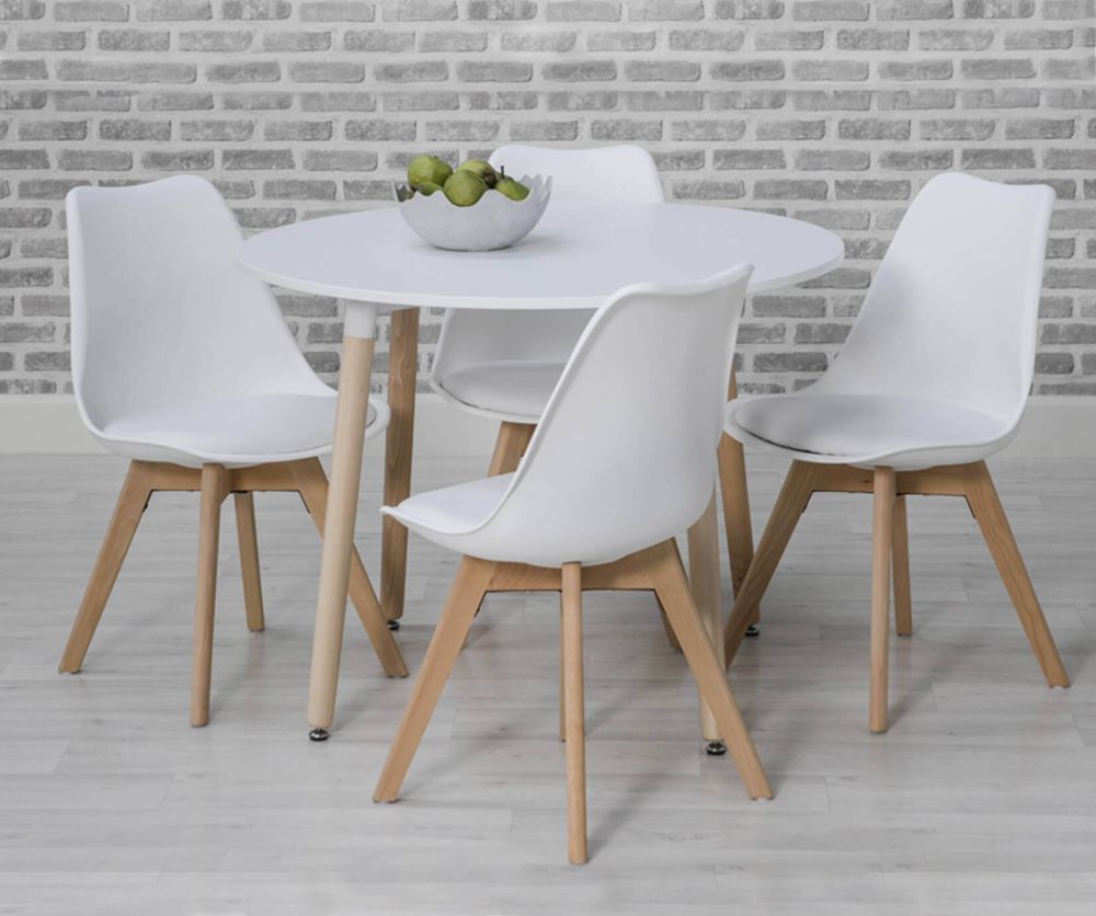 Furniture Link Urban White Round Dining Set with 4 White Chairs - 75cm