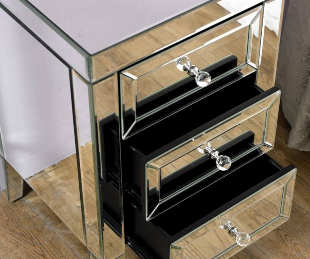 Birlea Furniture Valencia Mirrored Finish 3 Drawer Bedside Table