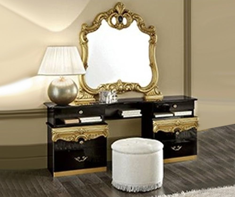 Camel Group Barocco Black and Gold Finish Italian Bedroom Set with Vanity Dresser