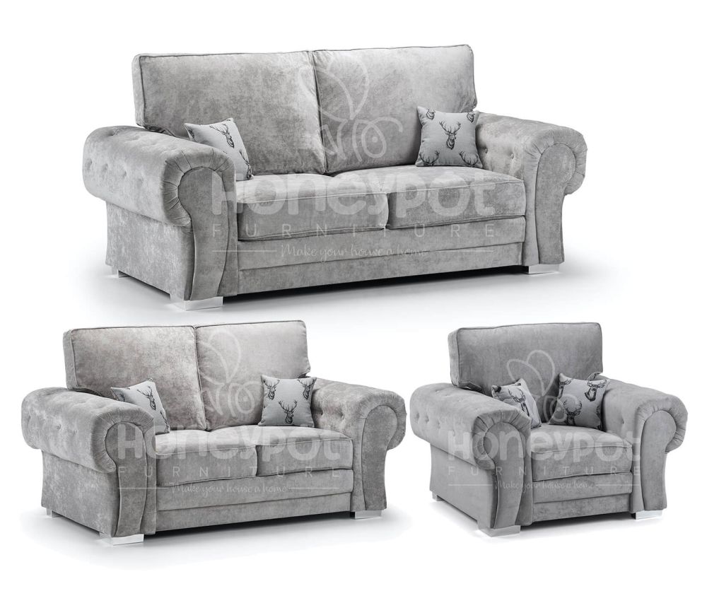 Verona Fabric Full Back Grey 3+2+1 Sofa Set