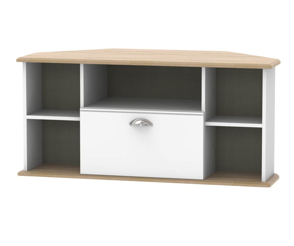 Welcome Furniture Victoria White Ash With Riviera Oak 1 Drawer Corner TV Unit