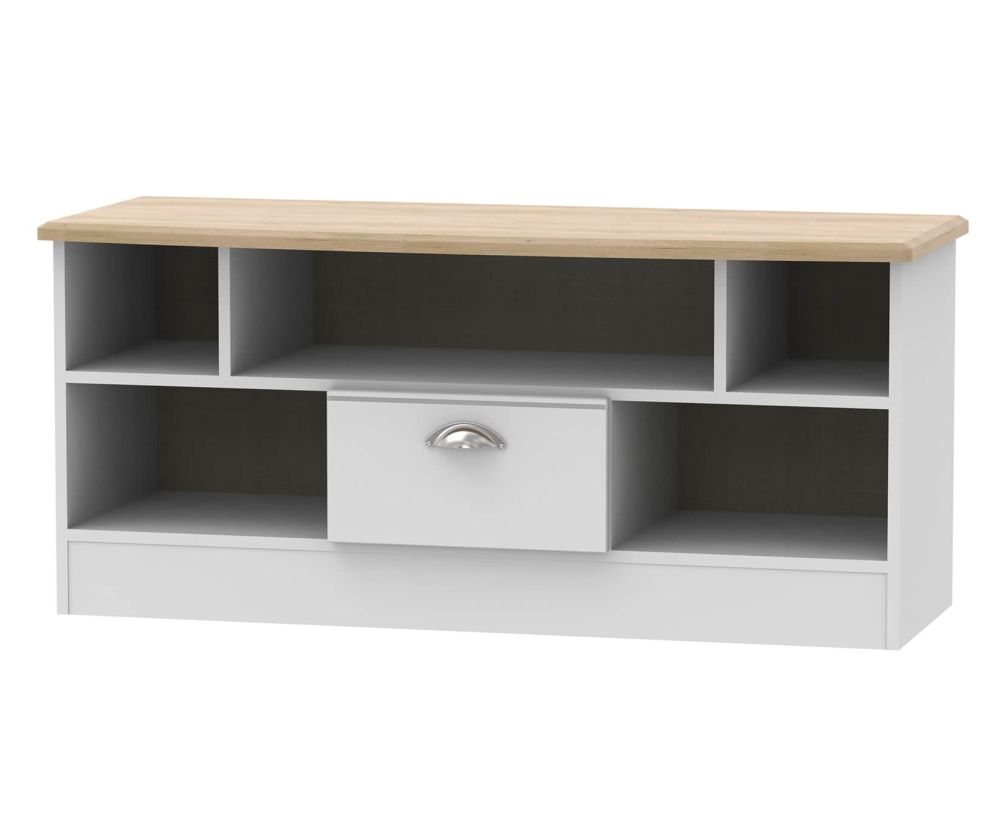 Welcome Furniture Victoria Grey Matt With Riviera Oak 1 Drawer Open TV Unit