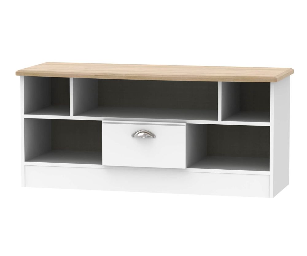 Welcome Furniture Victoria White Ash With Riviera Oak 1 Drawer Open TV Unit
