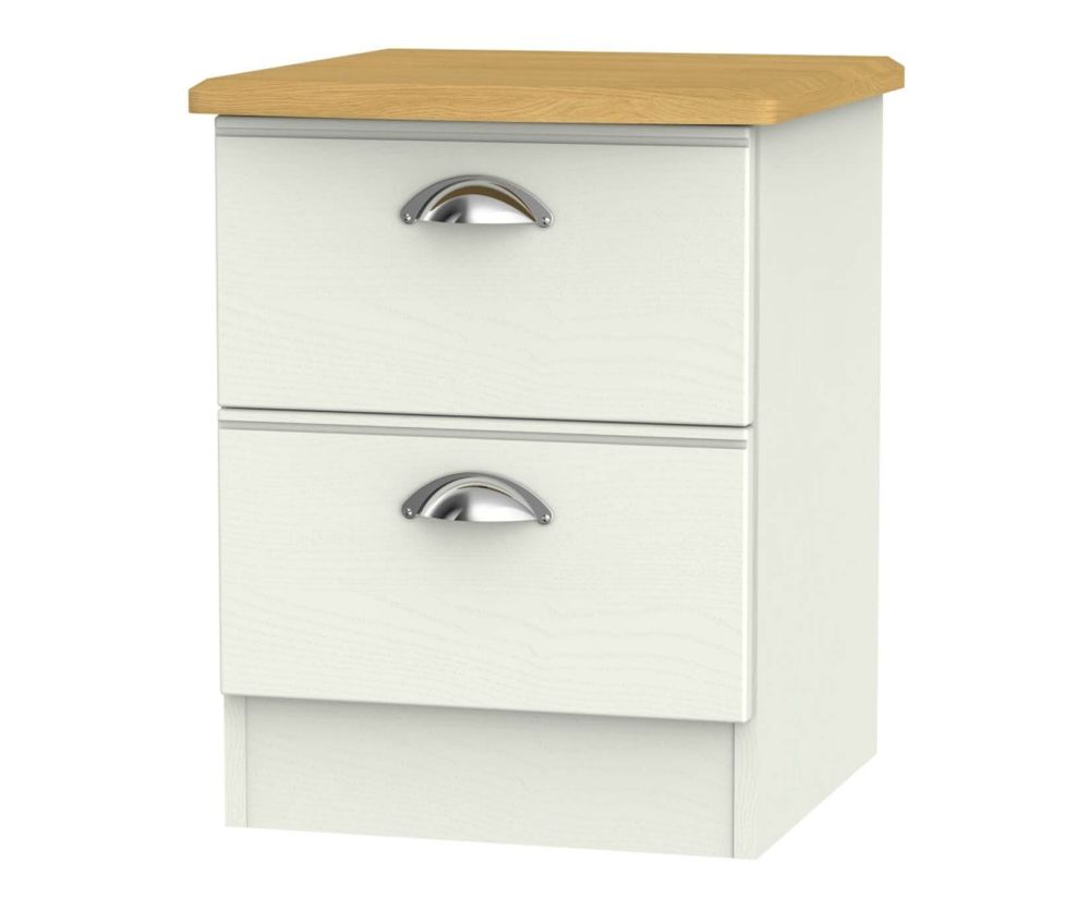 Welcome Furniture Victoria Cream Ash and Oak 2 Drawer Locker Bedside Cabinet