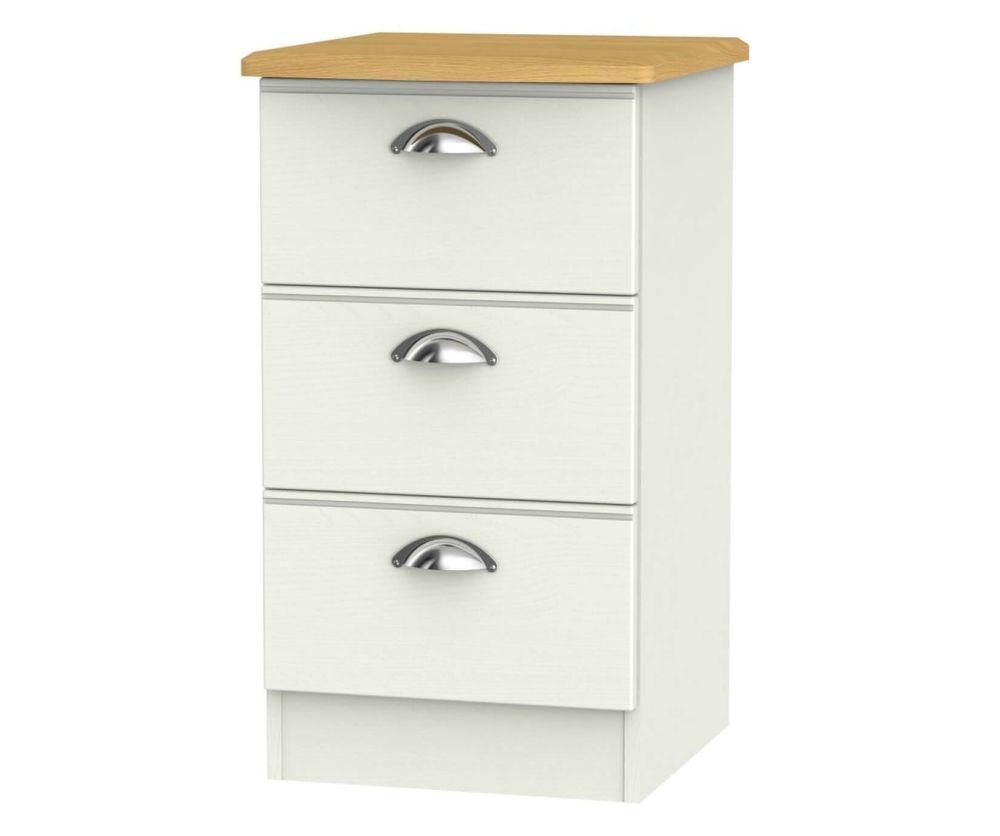 Welcome Furniture Victoria Cream Ash and Oak 3 Drawer Locker Bedside Cabinet