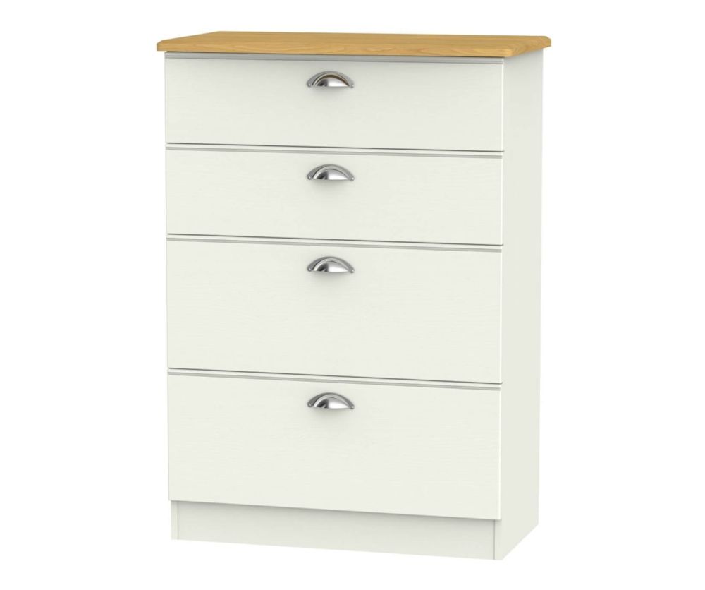Welcome Furniture Victoria Cream Ash and Oak 4 Drawer Deep Chest