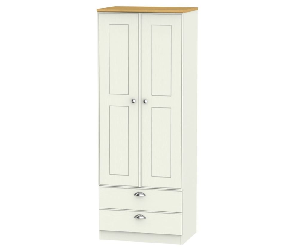 Welcome Furniture Victoria Cream Ash and Oak 2 Door 2 Drawer Tall Double Wardrobe