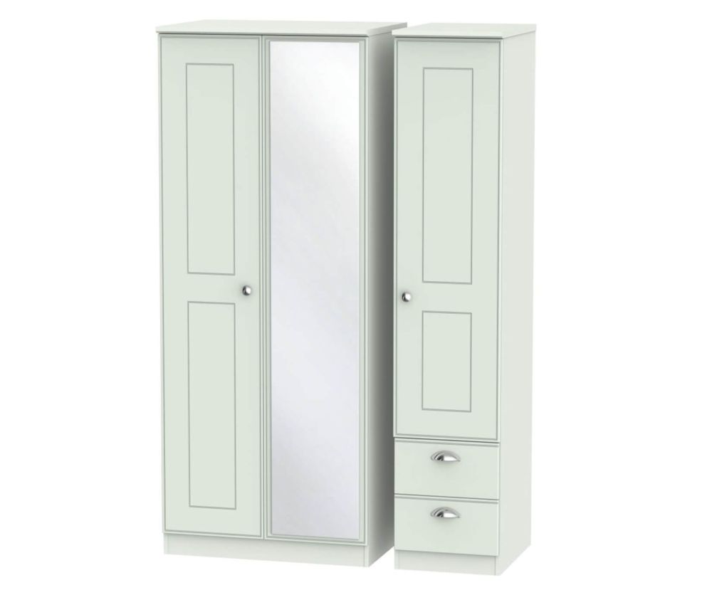 Welcome Furniture Victoria Grey Matt 3 Door 2 Right Drawer Mirror Triple Wardrobe
