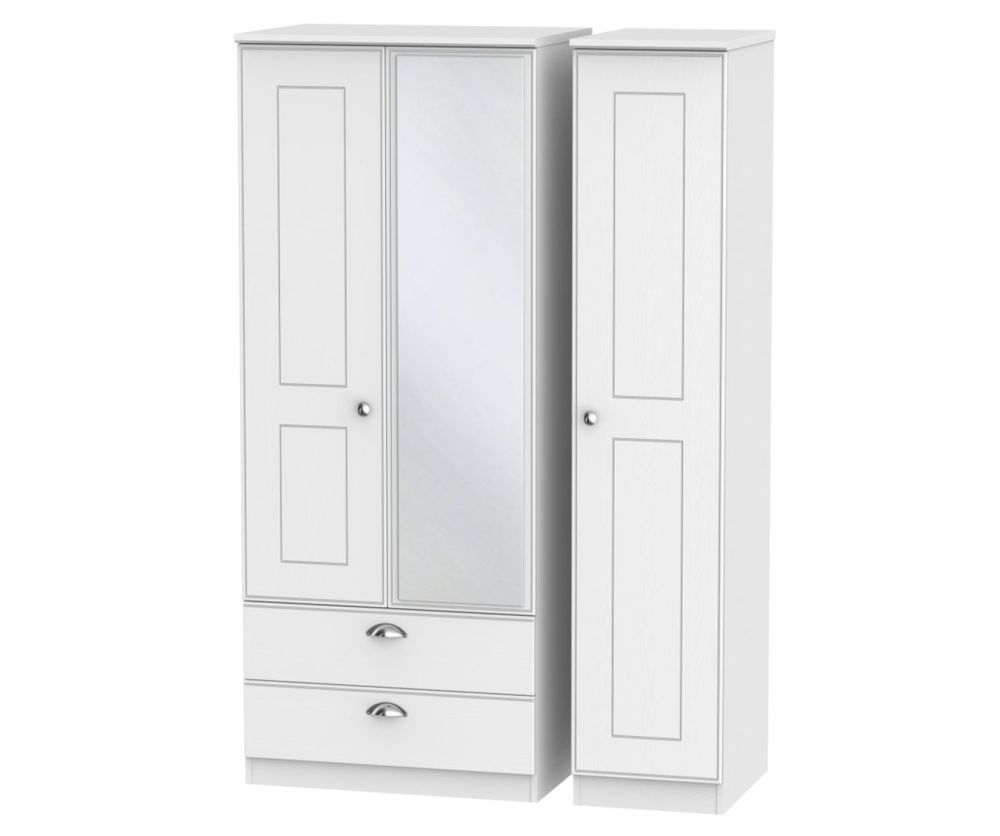 Welcome Furniture Victoria White Ash 3 Door 2 Left Drawer Mirror Triple Wardrobe