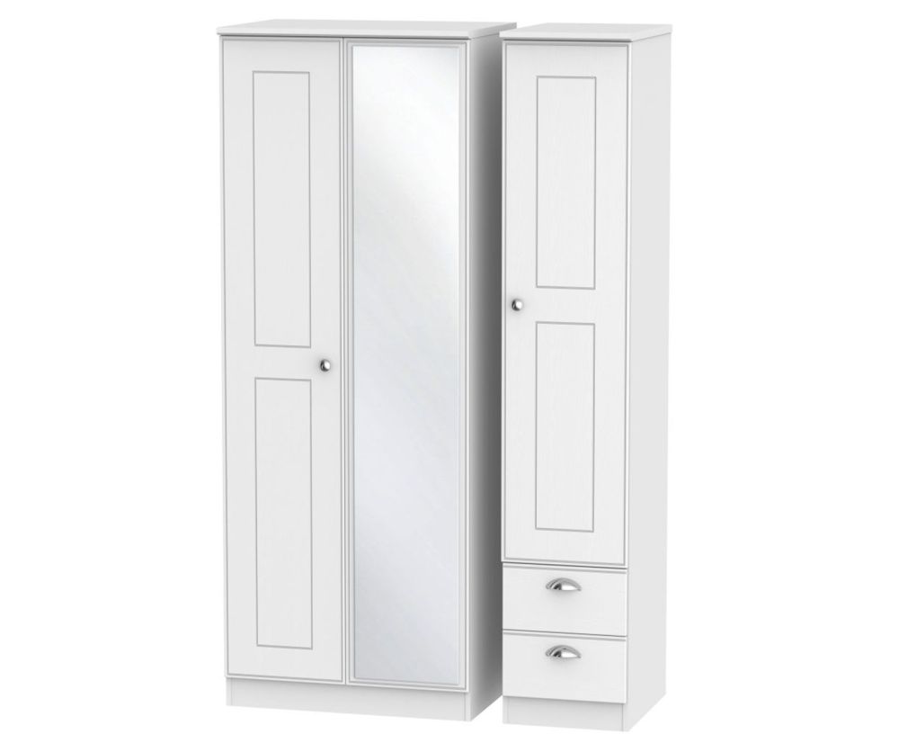 Welcome Furniture Victoria White Ash 3 Door 2 Right Drawer Tall Mirror Triple Wardrobe