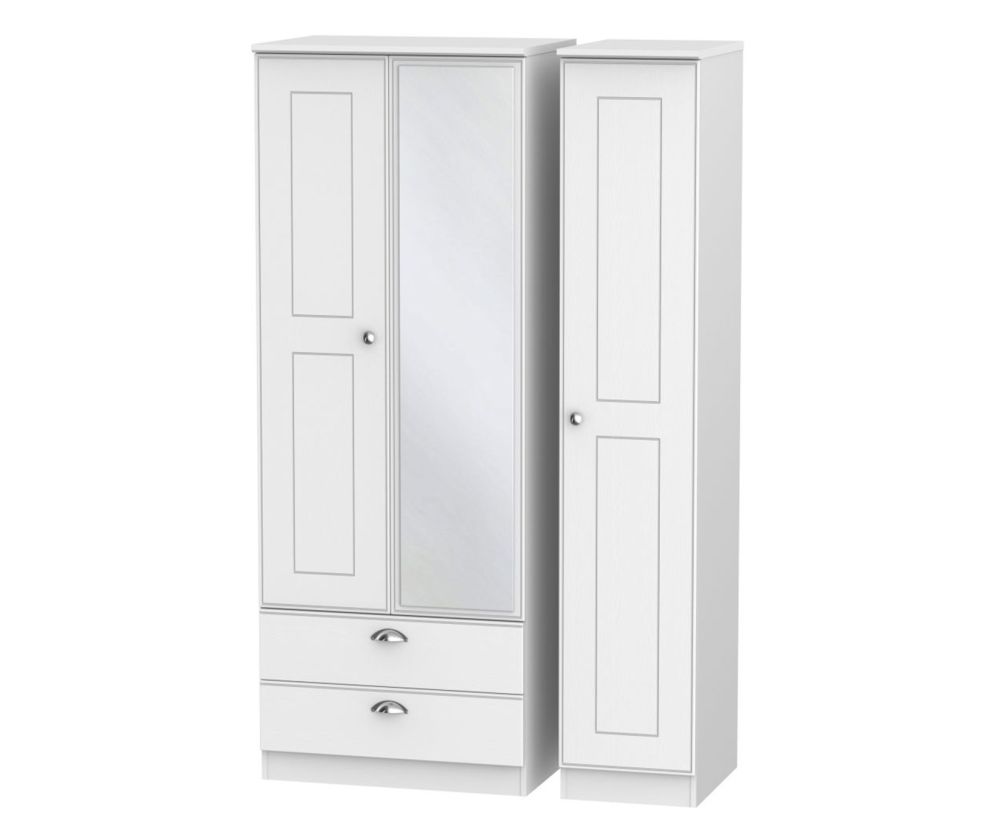 Welcome Furniture Victoria White Ash 3 Door 2 Left Drawer Tall Mirror Triple Wardrobe