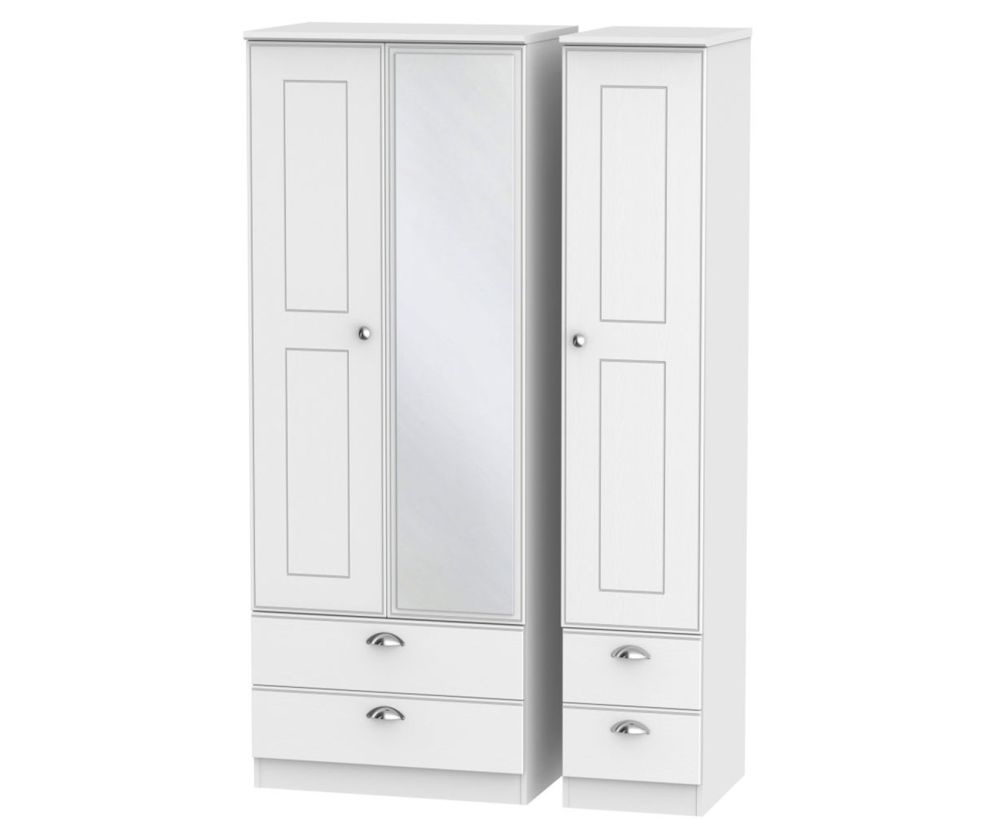 Welcome Furniture Victoria White Ash 3 Door 4 Drawer Tall Mirror Triple Wardrobe