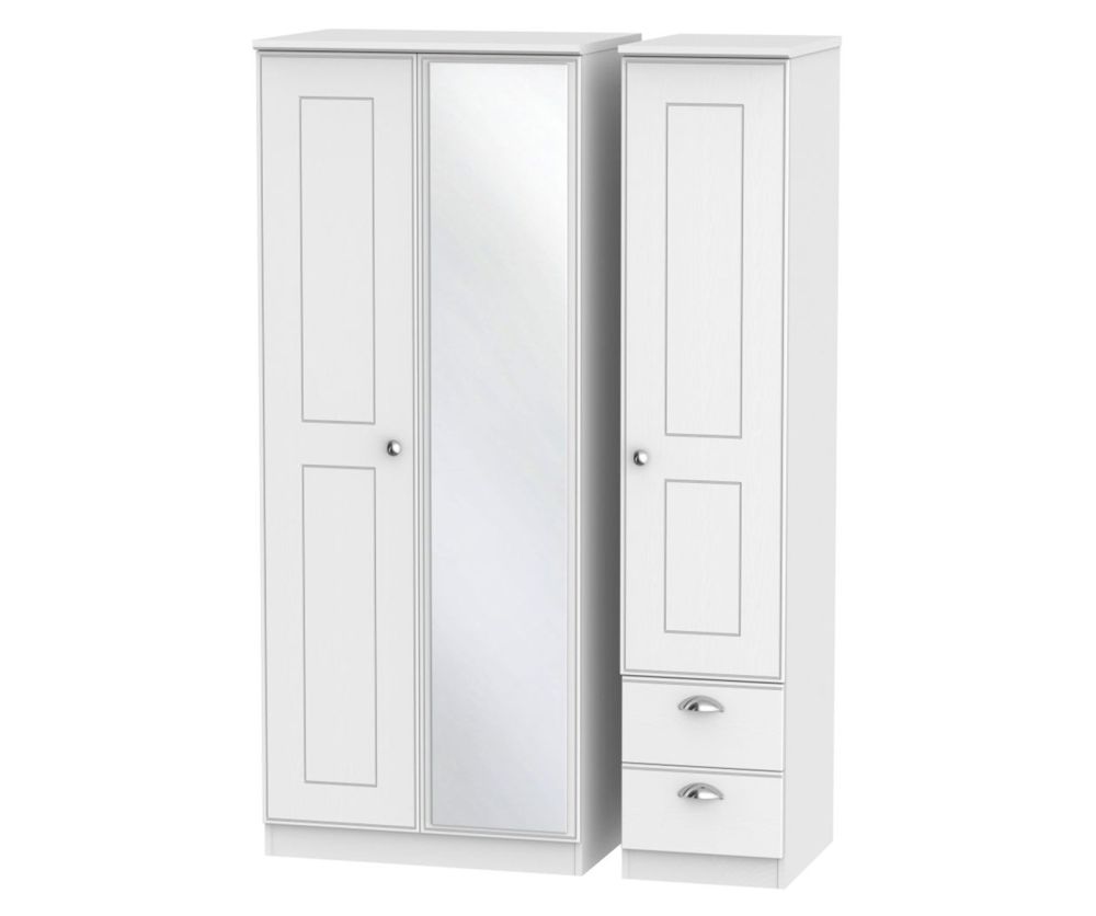 Welcome Furniture Victoria White Ash 3 Door 2 Right Drawer Mirror Triple Wardrobe