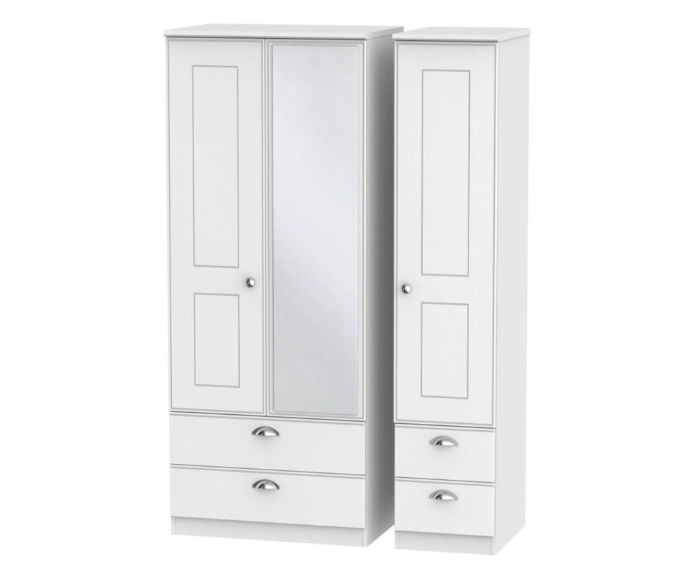 Welcome Furniture Victoria White Ash 3 Door 4 Drawer Mirror Triple Wardrobe
