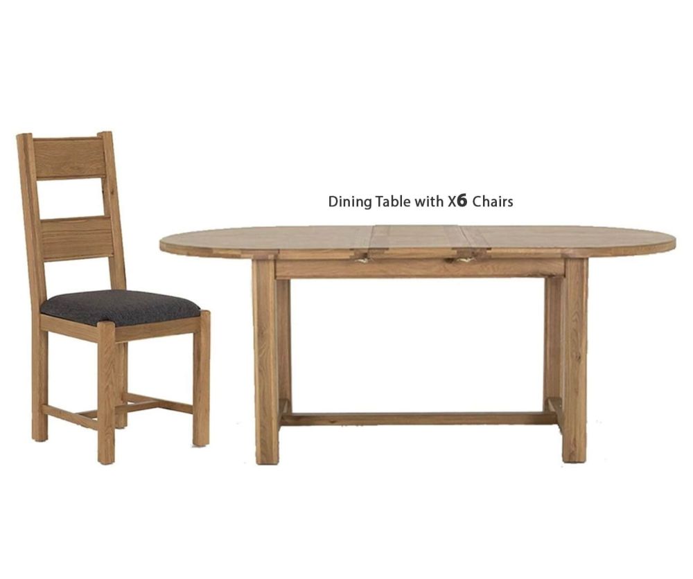 Vida Living Breeze Oak Oval Extending Dining Set with 6 Grey Seat Chairs - 180cm-220cm