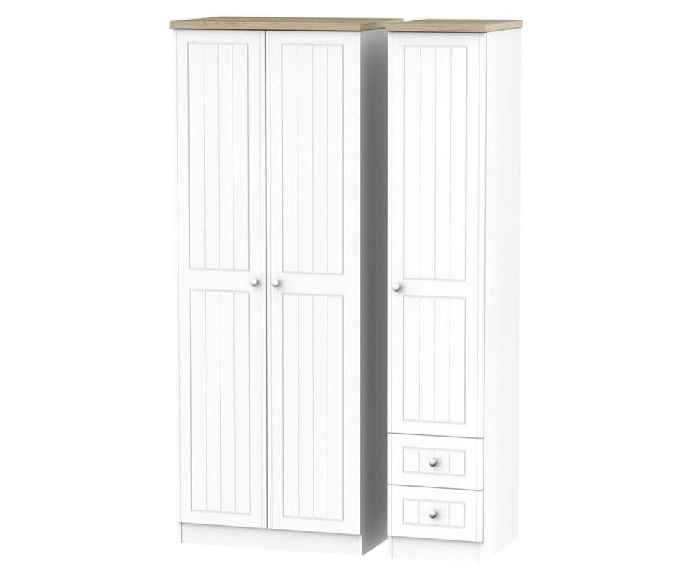 Welcome Furniture Vienna White Ash Tall Triple Plain Wardrobe with Single Drawer Wardrobe