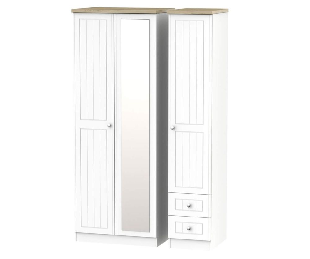 Welcome Furniture Vienna White Ash Tall Triple Mirror Wardrobe with Single Drawer