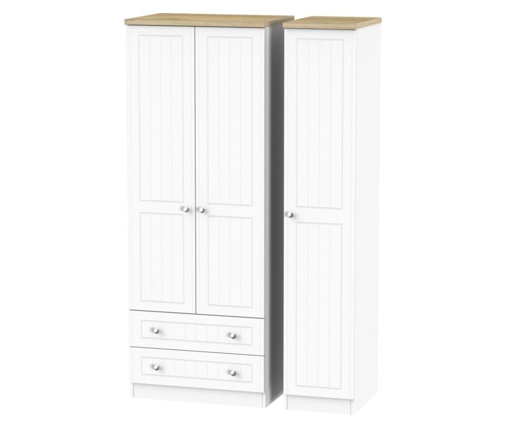 Welcome Furniture Vienna White Ash Tall Triple Wardrobe with 2 Drawer