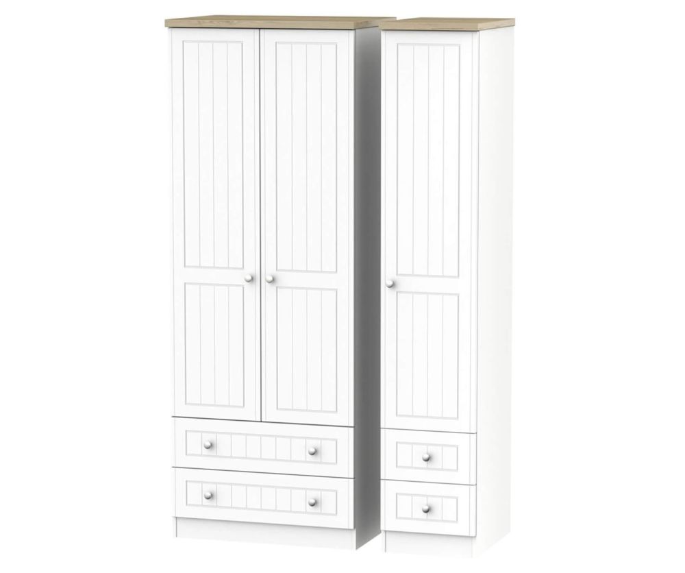 Welcome Furniture Vienna White Ash Tall Triple 2 Drawer Wardrobe with Single Drawer Wardrobe