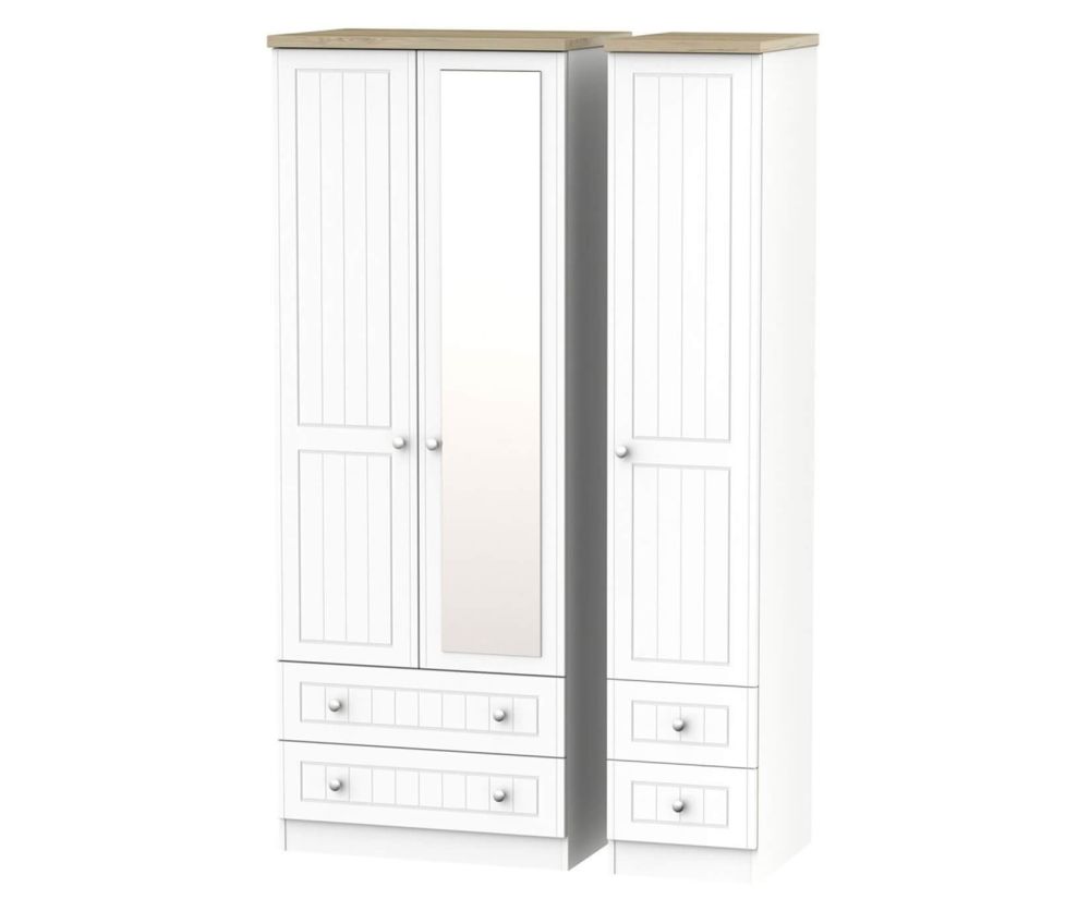 Welcome Furniture Vienna White Ash Tall Triple 2 Drawer Mirror Wardrobe with Single Drawer Wardrobe