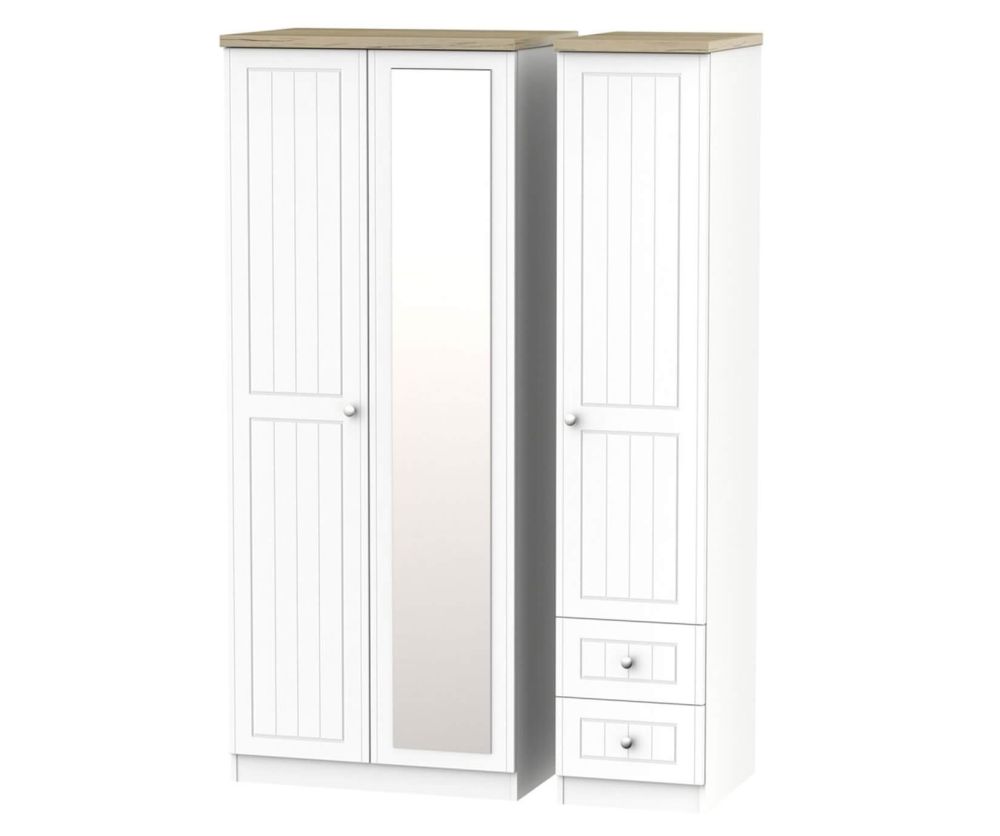 Welcome Furniture Vienna White Ash Triple Mirror Wardrobe with Single Drawer Wardrobe